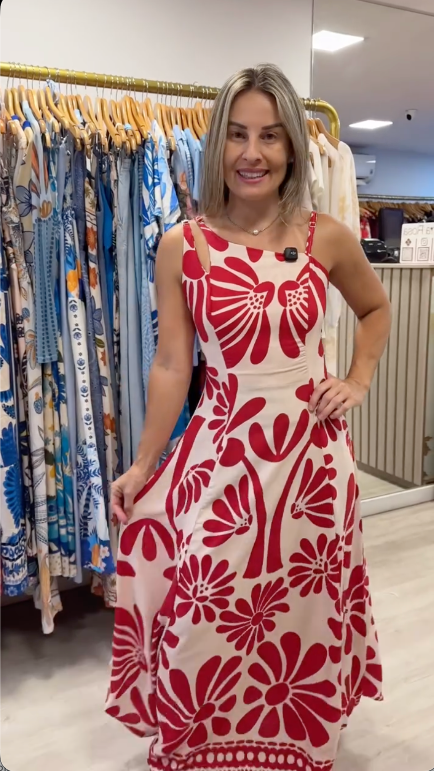 Vestido Floral Natalino um Ombro